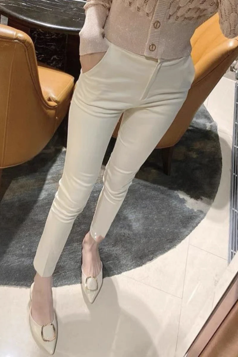 

Женские повседневные брюки с высокой талией, облегающие, эластичные, укороченные (7/8), в корейском стиле, для ежедневной носки, удобные, из хлопка