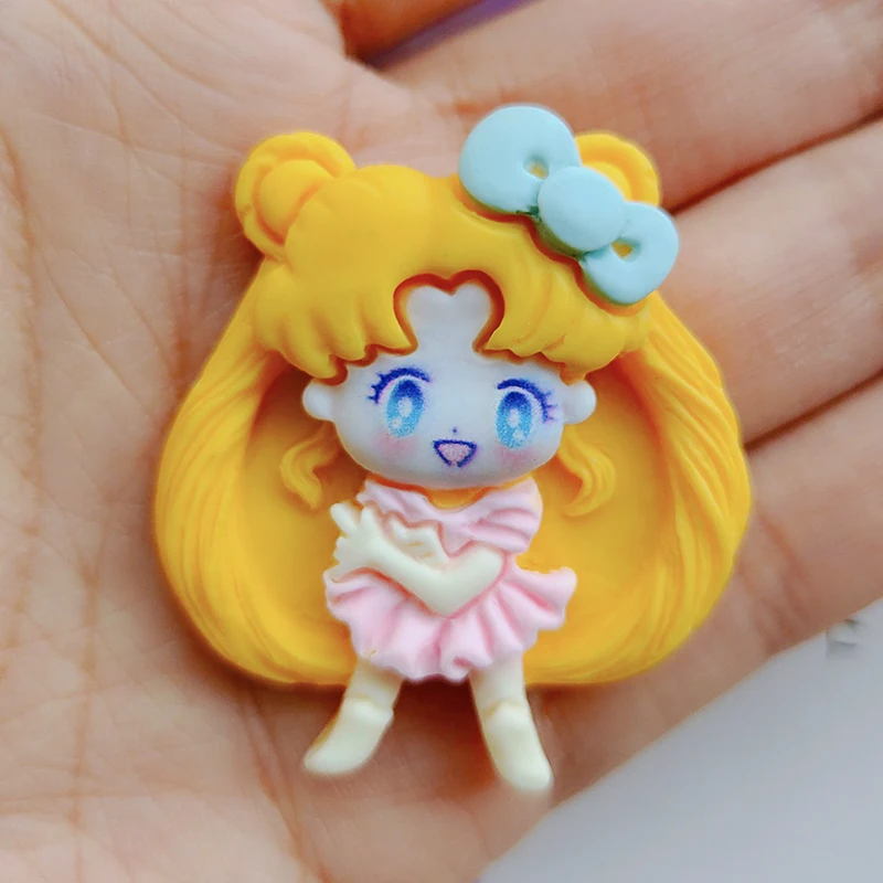 5pcs New arrival Flat back resin Cartoon Girls DIY resin Cabochons Kids Hair Clip Cover Phone Case Accessories