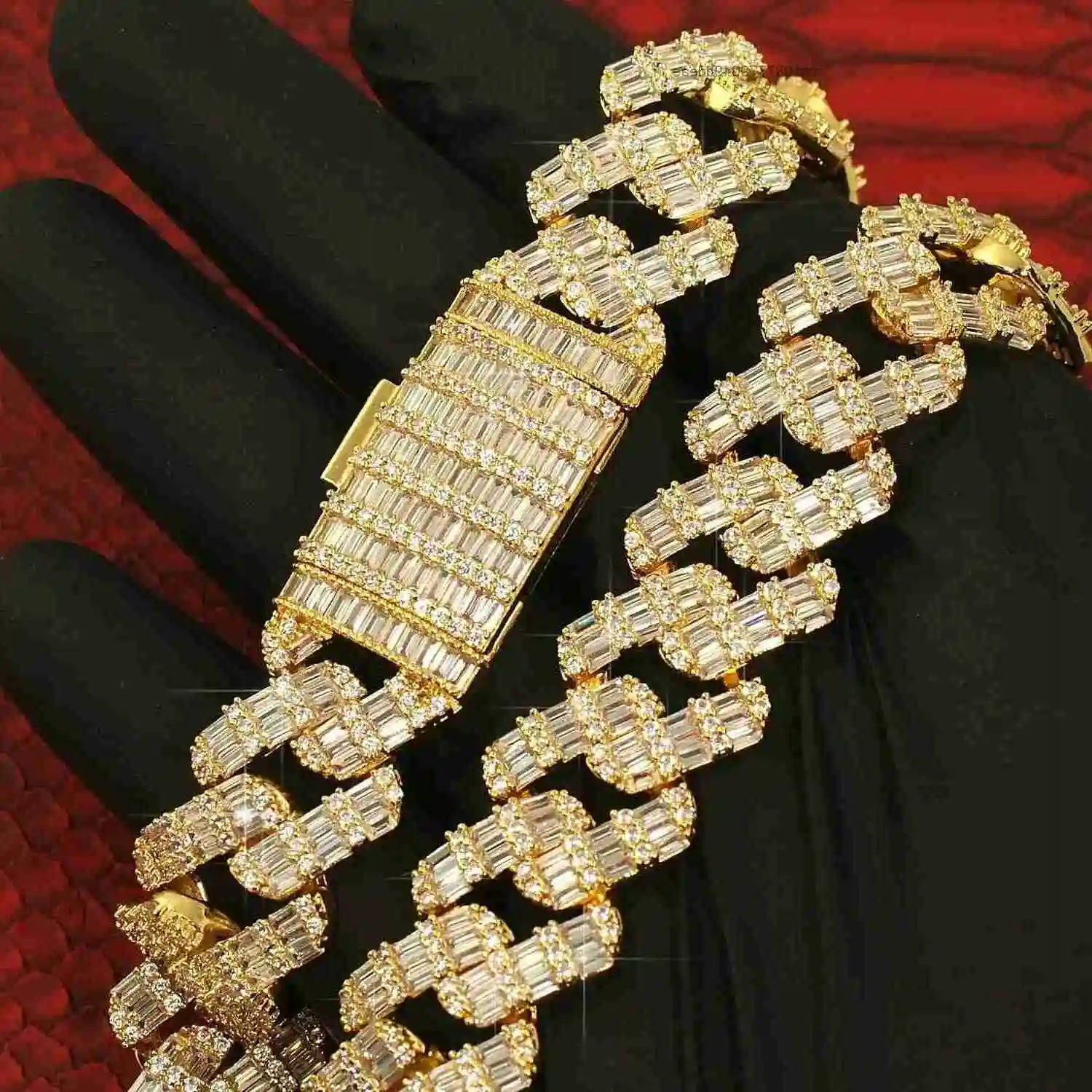 

KIBO iced out jewelry hip hop necklace 18mm 925 sterling silver baguette cut moissanite cuban chains