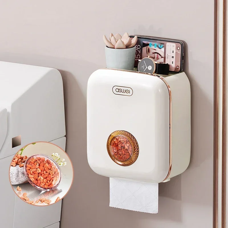 

Toilet paper holder storage box toilet hole free wall hanging suction paper box bathroom multifunctional waterproof tissue box