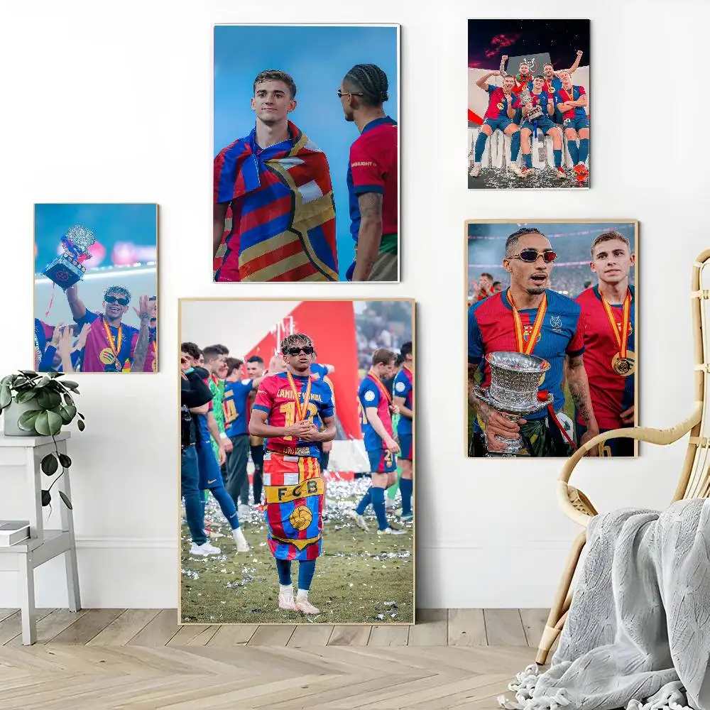 1PC FC Barcelona wins the title poster Self-adhesive Art Waterproof Paper Sticker Coffee House Bar Room Wall Decor