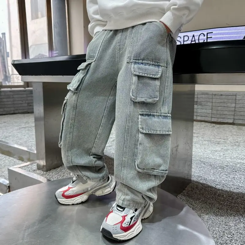 Jeanshosen für Jungen, Frühlings- und Herbst-Hip-Hop-Trends, Jeanshosen für größere Jungen, stylische Jeans im Streetstyle für Jungen. – Detail 3
