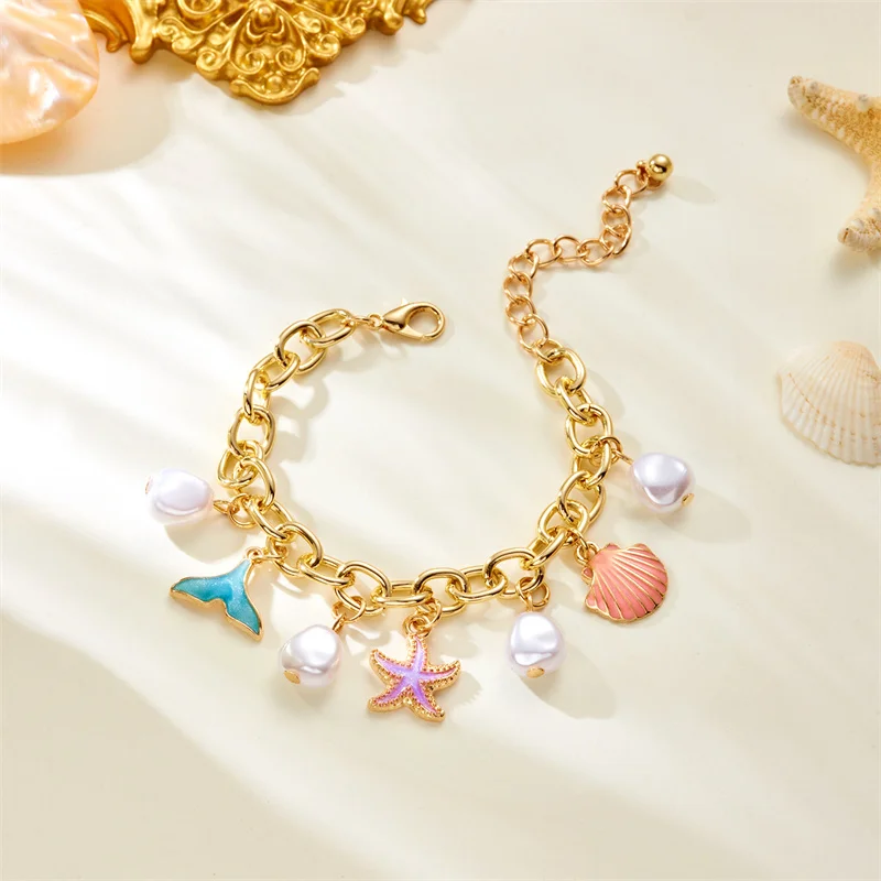 Boho Seestern Jakobsmuscheln Anhänger Halsband Halskette für Frauen Elegante Imitation Perle Quaste Halskette Ästhetische Party Schmuck Geschenk – Detail 11