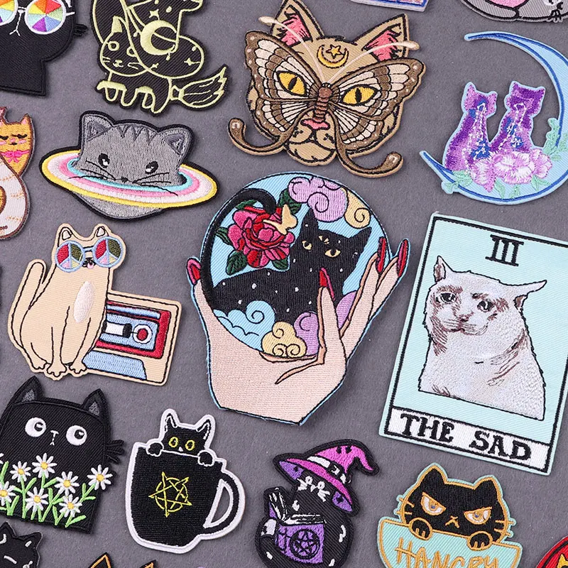 Cartoon Cat Patch Iron On Patches On Clothes DIY Animal Clothes Patch Cute Things Embroidery Patches For Clothing Stripes Decor