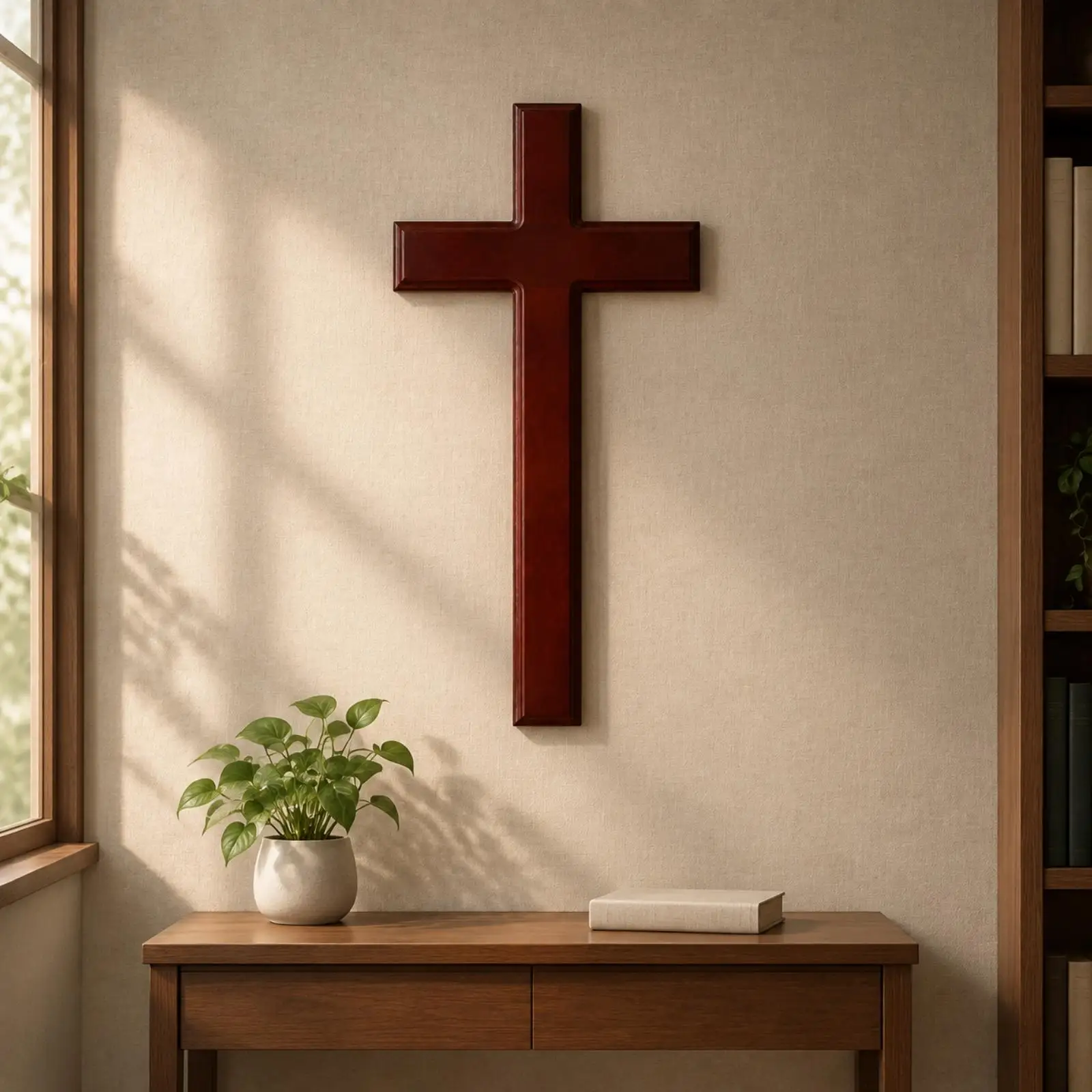 Mahogany Beech Wood Wall Cross for Christian Home Decor Church Style Large Wooden Religious Ornament