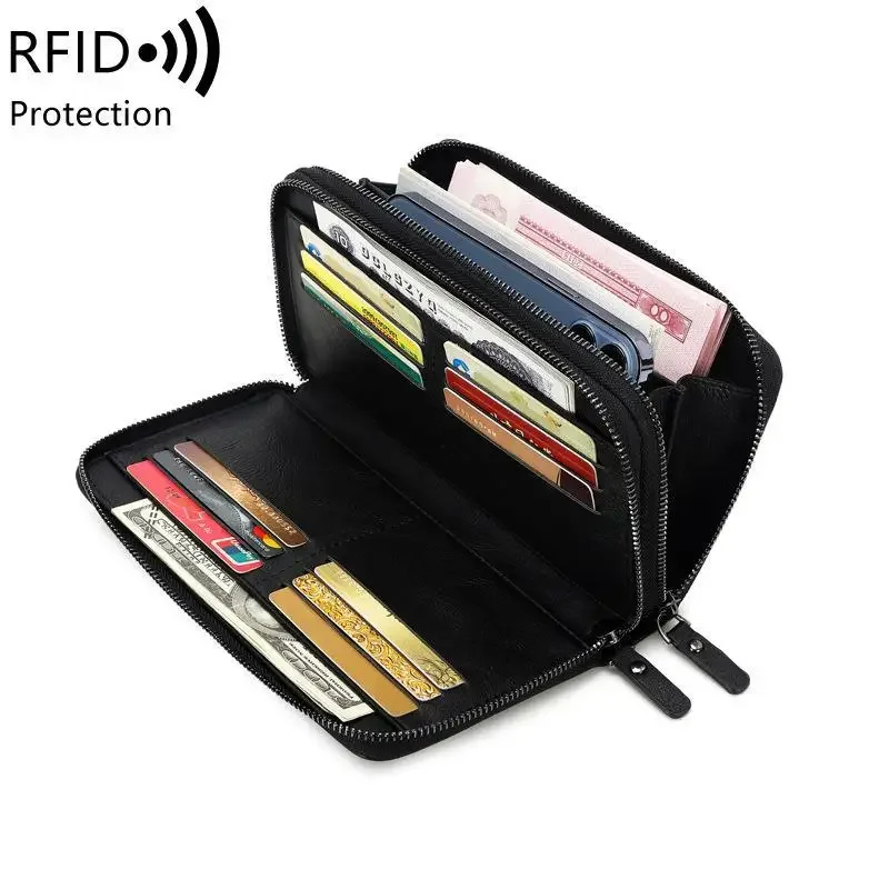 

Men's Long Zipper Wallet PU Leather Wallet for Men RFID Blocking Business Clutch Bag Credit Card Holder Purse Man