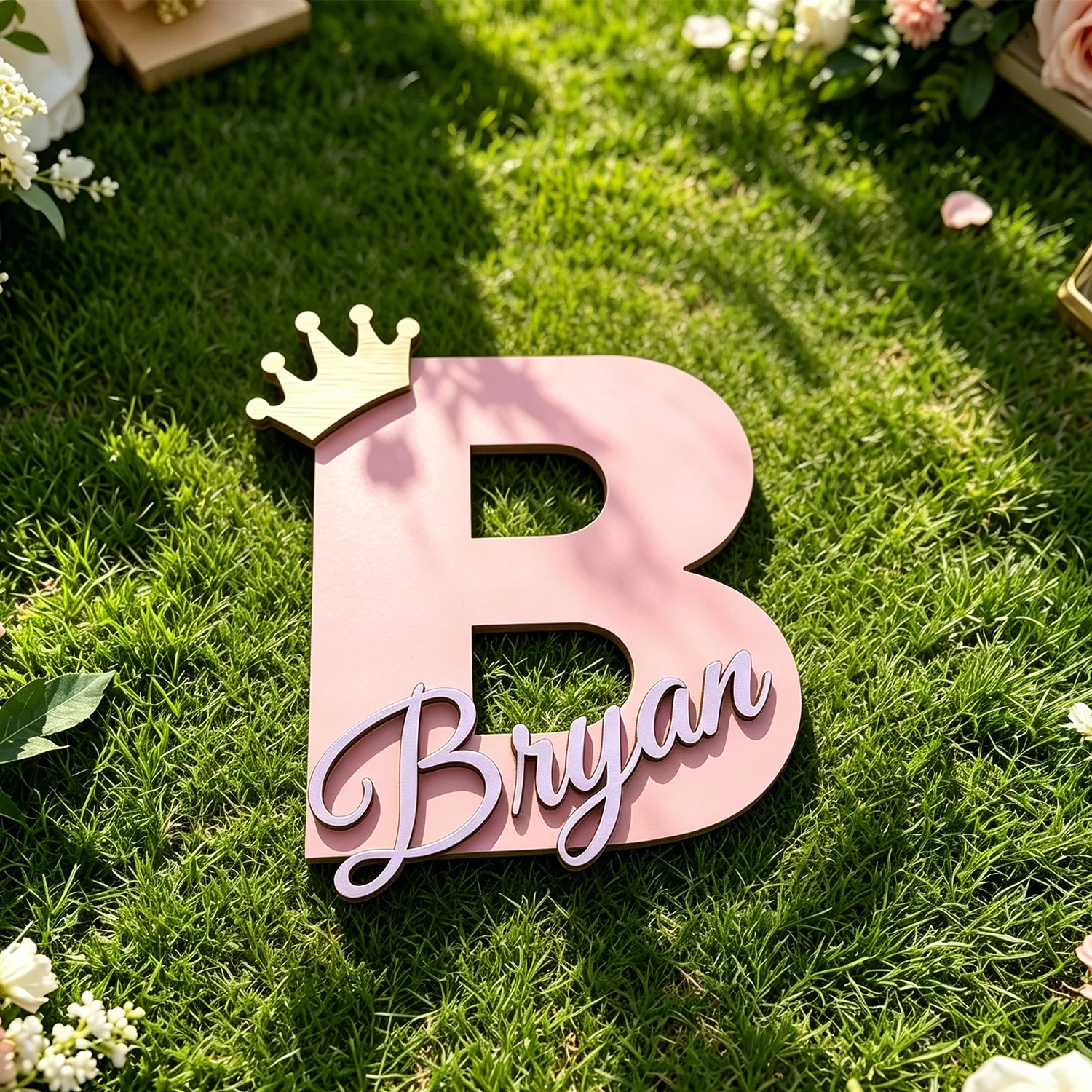 1pc Custom Crown Initial Letter Wooden Name Sign Personalized Custom Text Tabletop Wall Bedroom Home Decor Ornament