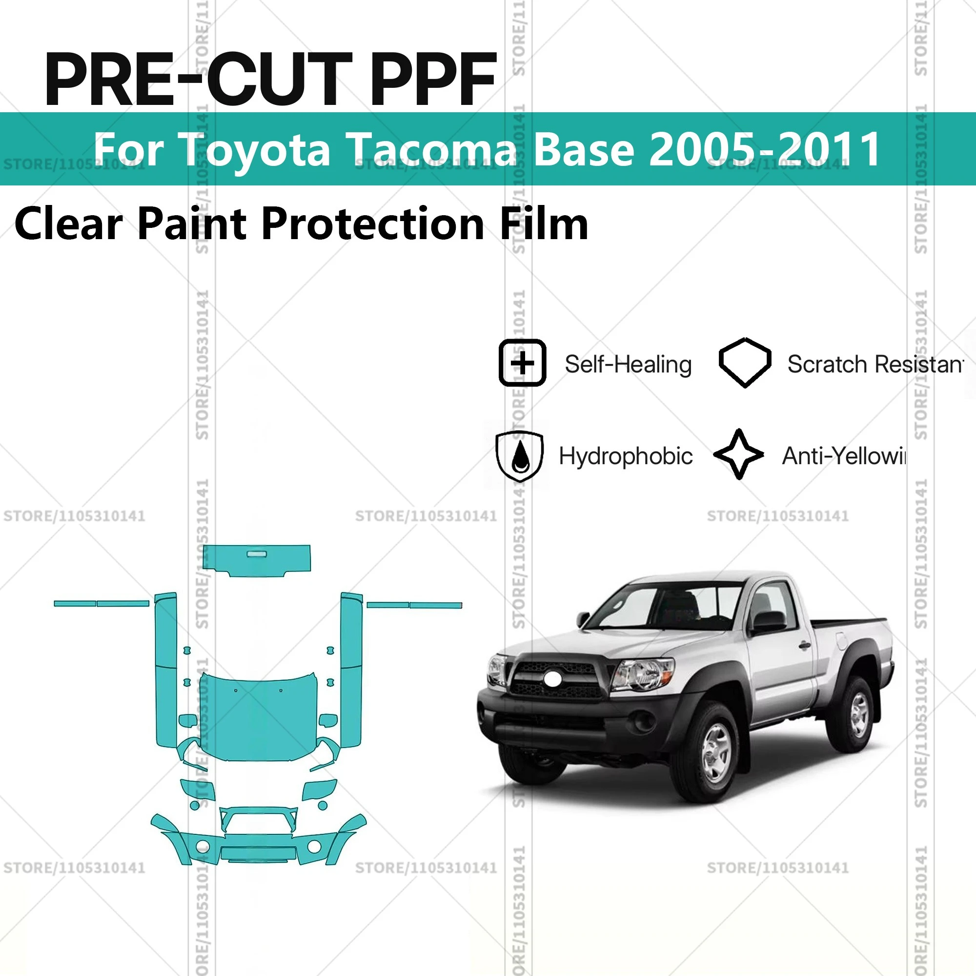 

Pre-Cut Paint Protection Film PPF Transparent Car Film Automotive PPF Front Kit-Rear Bumpe For Toyota Tacoma Base 2005-2011