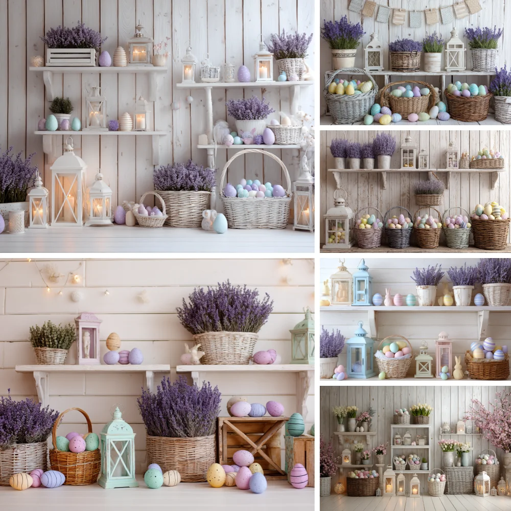 

Rustic Easter Wooden Door Backdrop Photography Rabbit Garden Colorful Egg Background Spring Kid's Birthday Photo Studio