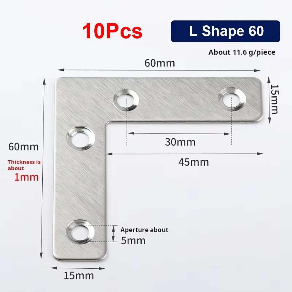 10Pcs 40/50/60/80mm Angle Bracket Flat Fastener 90° Right Angle Connection Plate T-type L-type Stainless Steel Corner Bracket