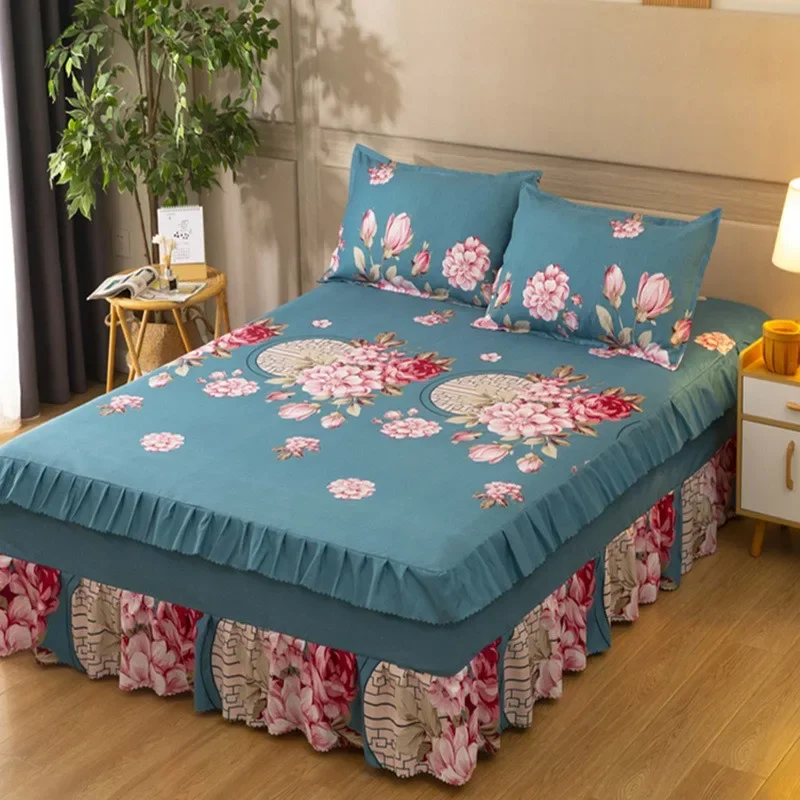 

150/180/200cm Bed Skirts Princess Style Bedspread Cover with Skirt US Euro Bed Linen Smooth Twin Full Queen King Size Bed Sheet