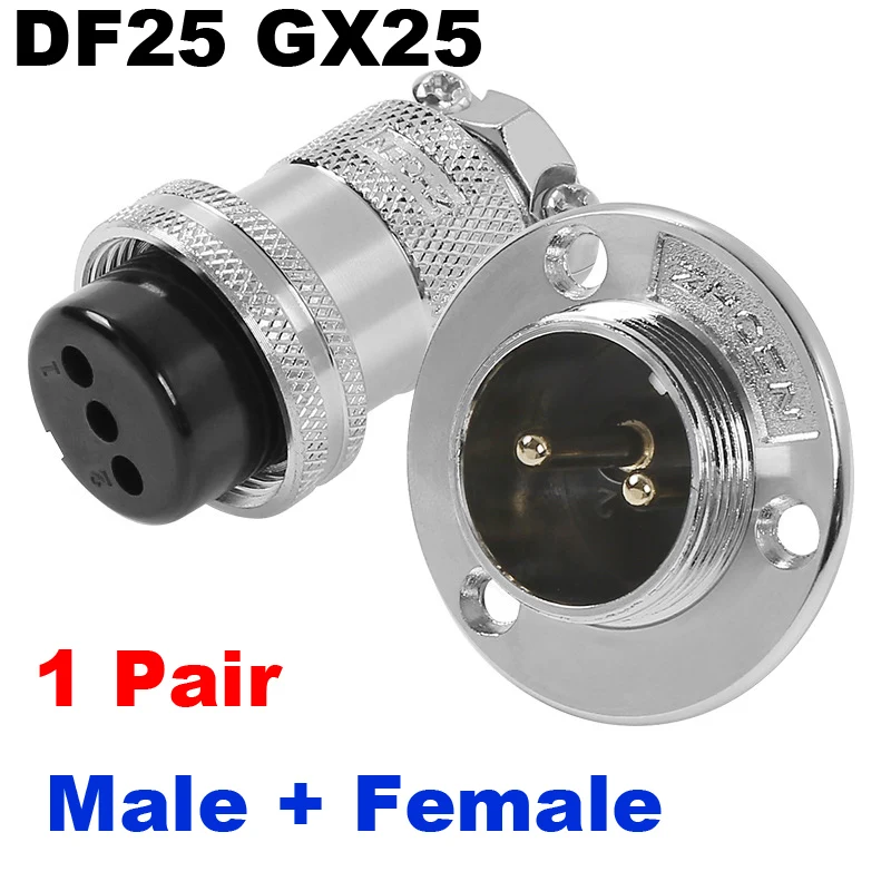 1 SET 2PCS DF25 GX25 2/3/4/5/6/7/8/10/12 P PIN 25MM Circular Flange Female +Male Socket   Aviation Connectors Pin Wire Connector