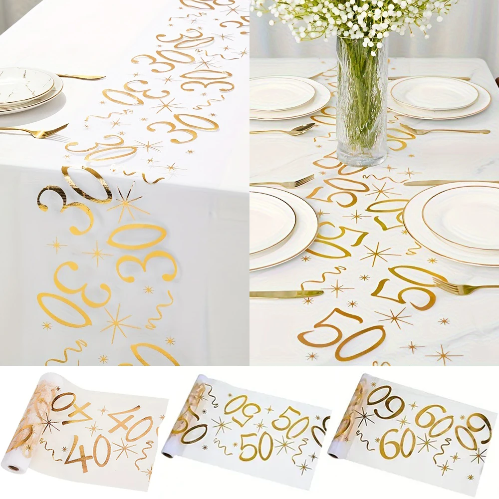 30th 40th 50th Birthday Table Runner Decor for 30 40 50 60 Birthday Table Party Supplies Gold Table Runner Roll Birthday Decor