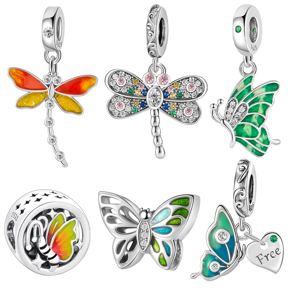 Original Design Colorful Dragonfly Gem Butterfly Charms Beads Fit Pan Bracelet Necklace DIY Design Jewelry Making Gift 2025 New
