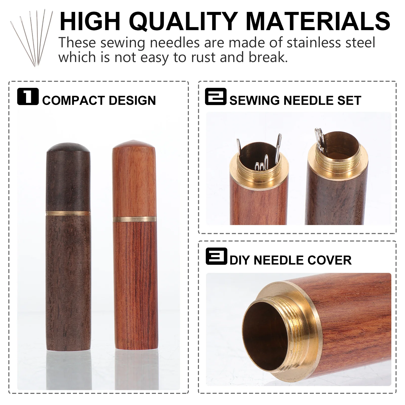 

2 set Self Threading Needles Kit Wooden Case Stainless Steel Sewing Needles For Craft Embroidery Repair Portable Stitching Tools