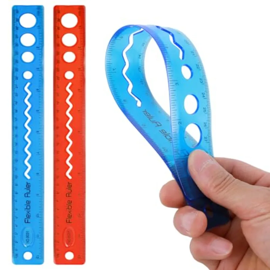 

School home office use: flexible plastic rulers 12 inch cm/inch dual scale bendable soft design for kids adults red + blue colo