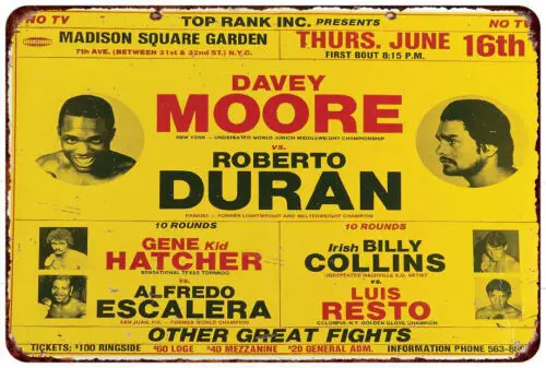 1983 boxing Roberto Duran vs Davey Moore Vintage LOOK reproduction Metal sign