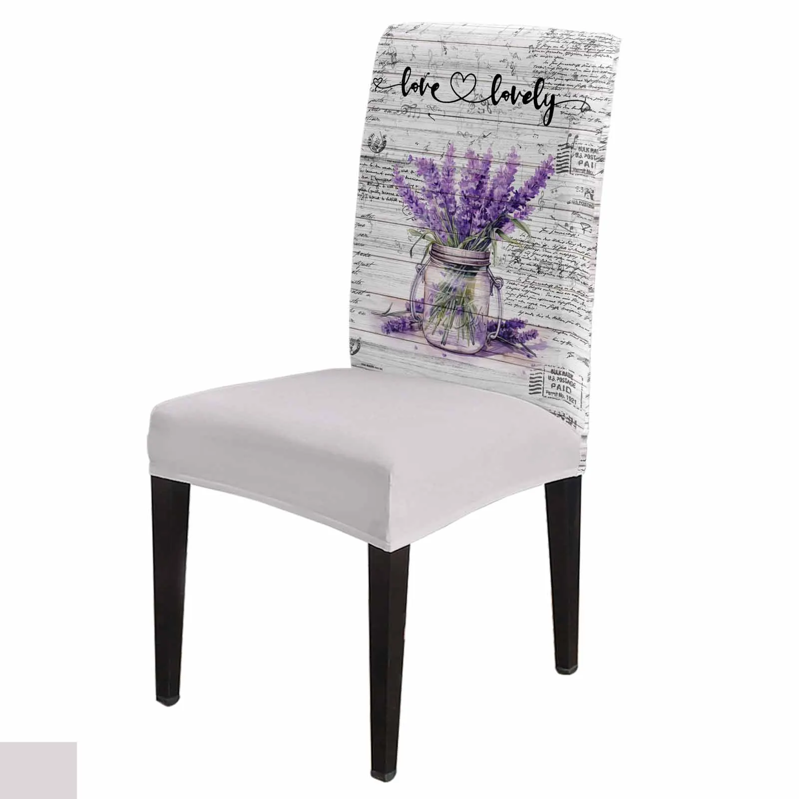 Spring Flowers Lavender Vintage Chair Cover Set Kitchen Stretch Spandex Seat Slipcover Home Dining Room Seat Cover