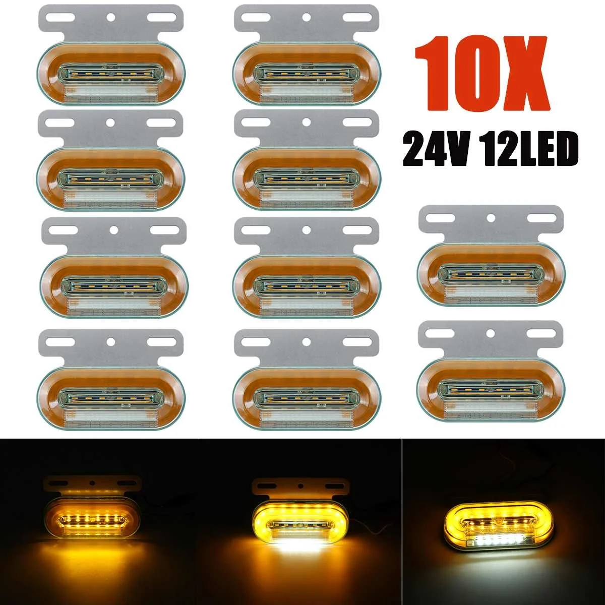 10pcs  Car Truck Side Marker External Lights Signal Indicator Lamp Warning Tail Light 3 Modes Trailer Lorry 24V Warm yellow