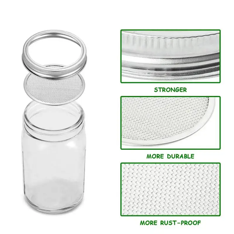 【L】Seed Sprouting Jar Kit Durable Glass Bean Sprouts Growing Stainless Steel Screen Sprout Lids Stands Shading Cloths Tray