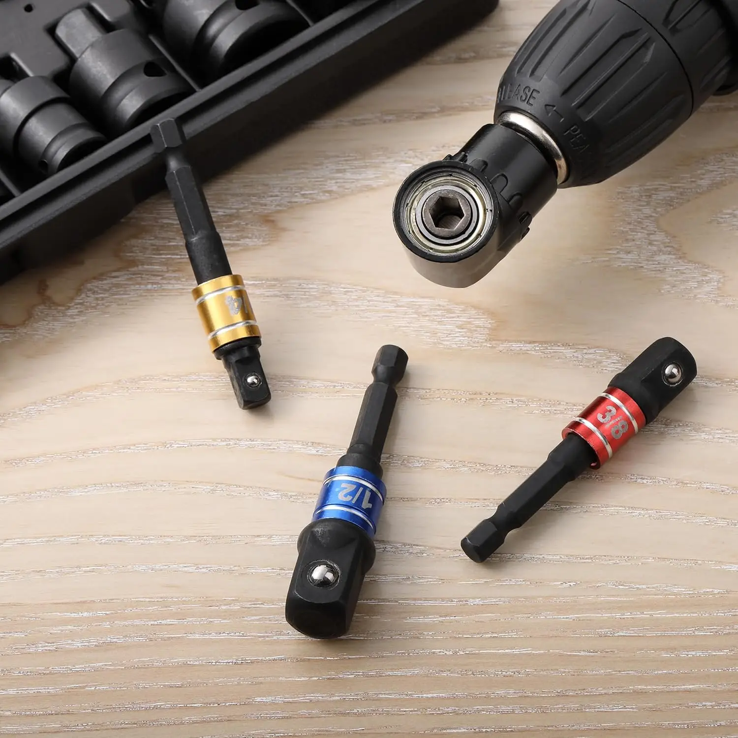 4Pcs Impact Driver Socket Adapter Set 1/4 3/8 1/2" Universal with Right Angle Drill 105° Screwdriver Hex Bit Extension view 4