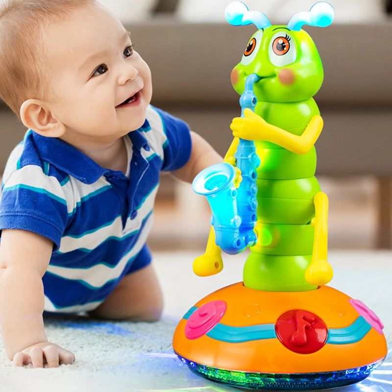 Electric Caterpillar Dance Toy,Dancing Caterpillar Toy Electric Upright Caterpillar Musical Toy, Light Caterpillar Saxophone Toy