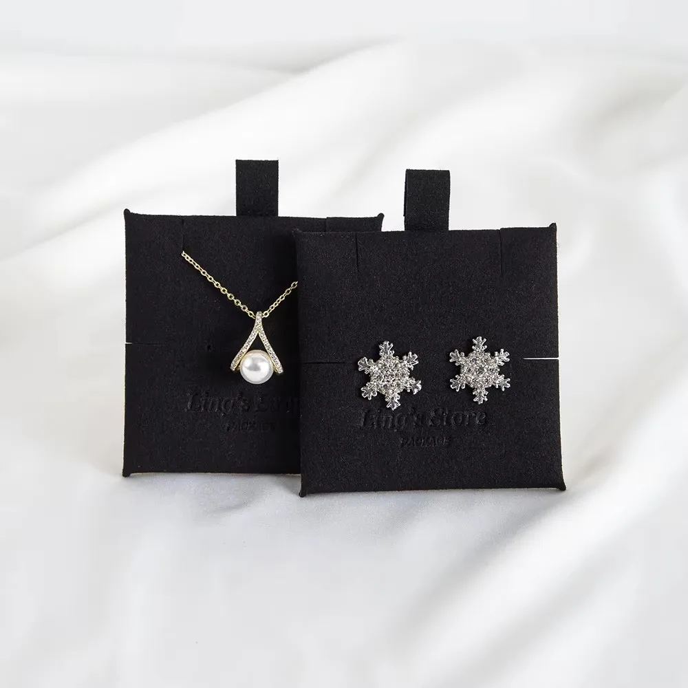

100Pcs Extreme Black Can Print Logo Microfiber Jewelry Display Card Soft Pads Accessories Bracelet Earring Hairpins Necklaces