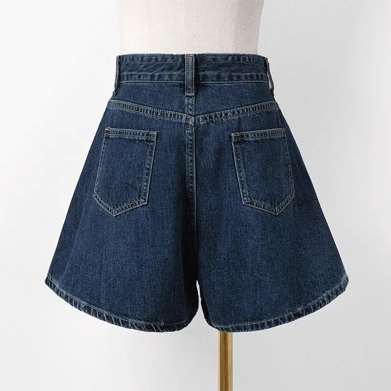 Pleated High Waist Denim Skirt Plus Size Denim Shorts For Women Summer Casual Wide Leg Slim A Line Skirt Elegant Girl Hot Pants