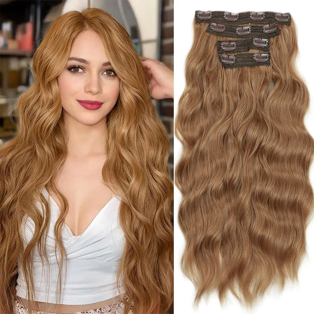 

20 Inch Body Wave Synthetic Clip in Hair Extension 4PCS Thick Hairpieces Soft Hair Extensions Clip In Hair Extensions for Women