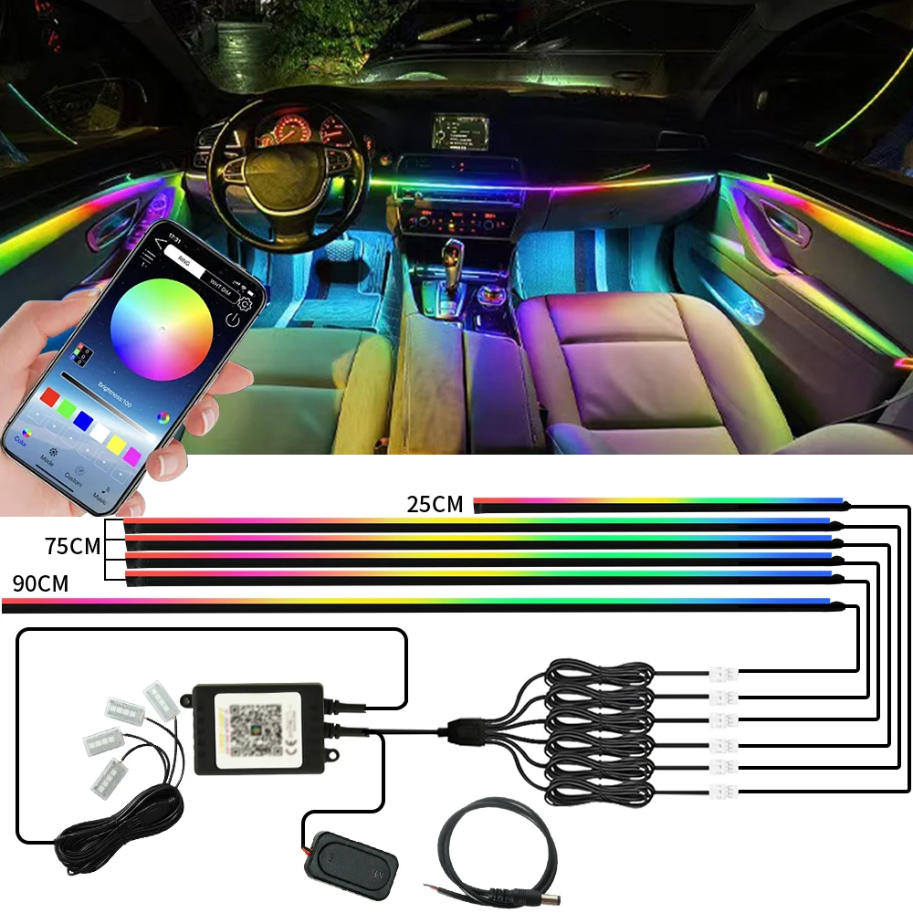 

LED Skylight Ambient Light RGB Symphony Car Interior Acrylic Strip Light For Car Roof Panoramic Skylight Atmosphere Lamp By App