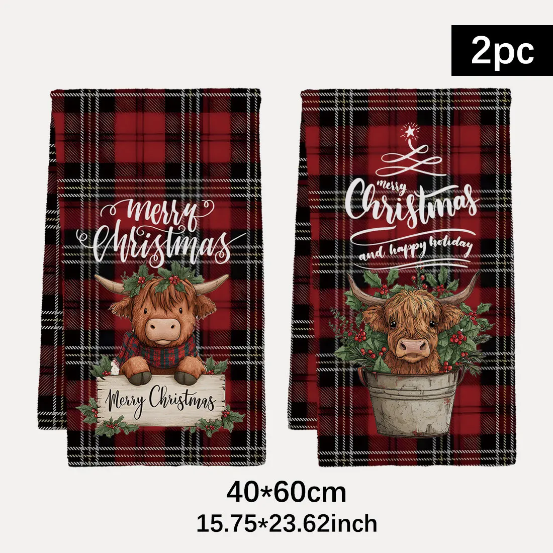 40x60cm Christmas Series Tree Grids Snowman Highlands Pattern Towel Kitchen Dishcloth Towel Gift Home Kitchen Bathroom Decor