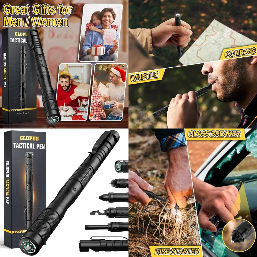 

9 in 1 Tactical Pen for Men Adults: Multi-Functional Survival Gear Ideal for Camping Hiking Cool Gadgets as Christmas Gifts for
