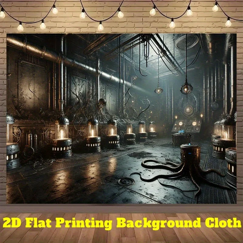 A 2D banner, measuring 8 by 6 feet in size, with a scrap material theme background.XY