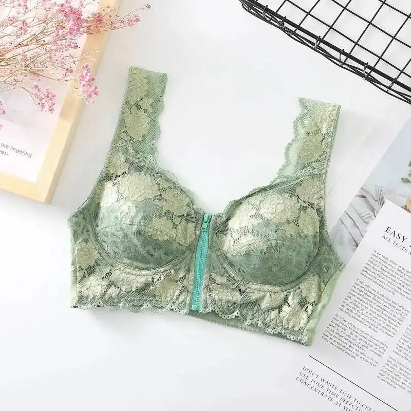 Plus Size Lingerie For Women Bralette Front Closure Zipper Lace Push Up Stick On Bra Brassiere L 2L 3L 4L 5L 6L Woman Clothes