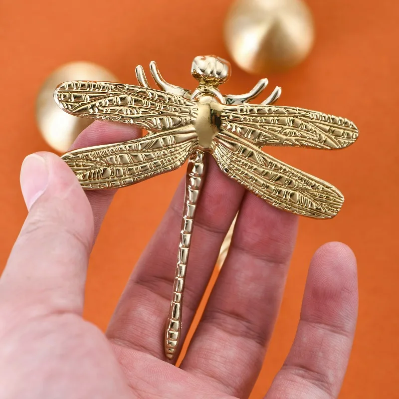 Pure Copper Furniture Small Dragonfly Single Hole Handle Art High-end Wardrobe Drawer Cabinet Animal Gold Brass Cabinet Pulls 5