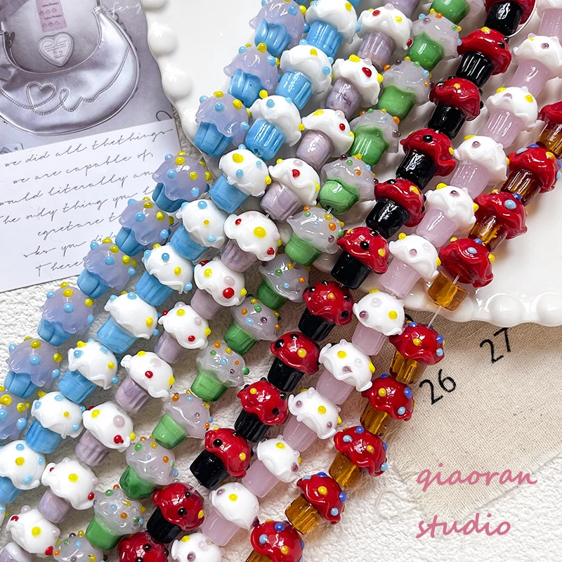 4pcs Glass Color Matching Small Mushroom Beads DIY Handmade Bracelet Loose Bead Material