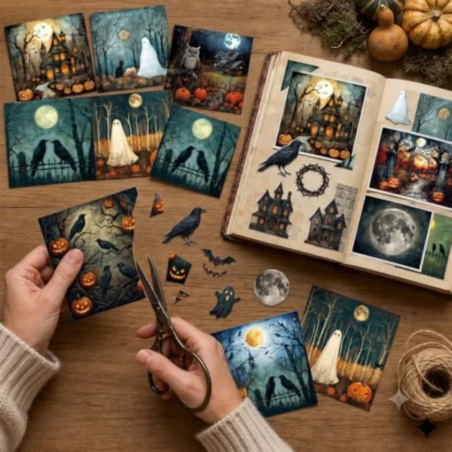6inch Halloween Scrapbooking Paper Pad Supplies DIY Collage Cardstock 24 Sheets Aesthetic Patterned Decorative Cardstock Single