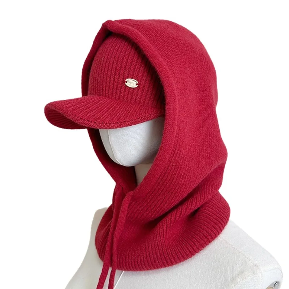 Casual Elastic Knit Balaclava Set Ribbed Texture Open-top Hat Knit Beanie Hat Windproof Neck Warmer Scarf Winter