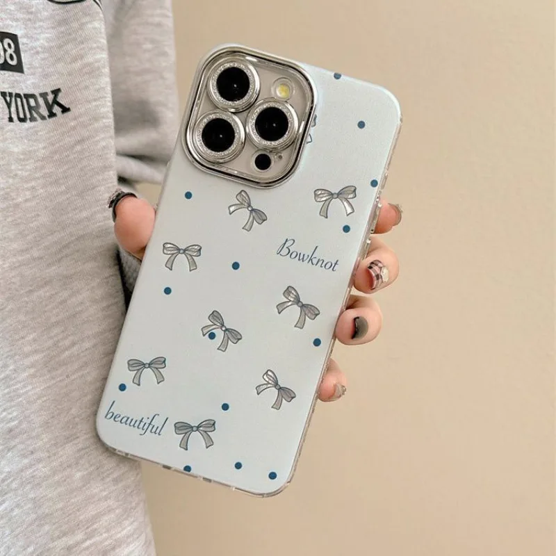 Bowknot Phone Case For iPhone 16 15 14 13 12  Pro Max Hollow Out Bowknot Hard Cover With Lens Film