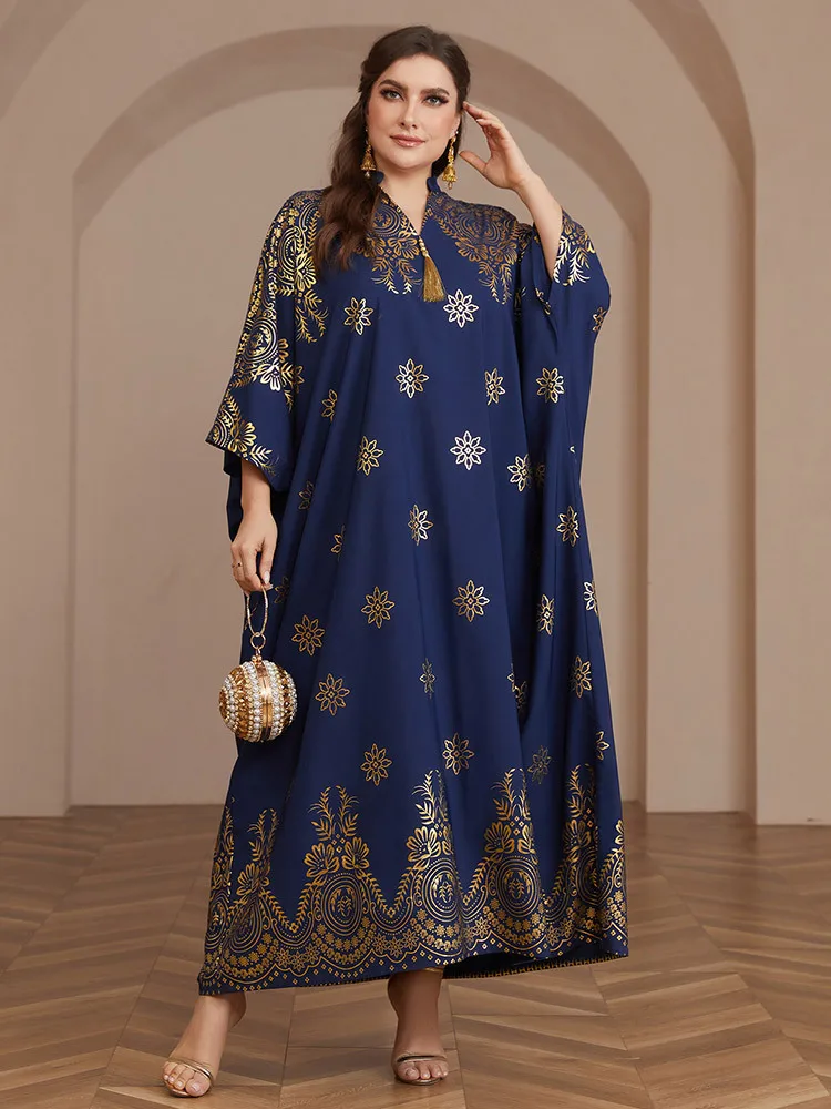 

Plus Size Dubai Arabic Print Maxi Dress Loose Caftan Turkey Abaya Muslim Kaftan Islamic Clothing Marocain Robe Party Gown Caftan