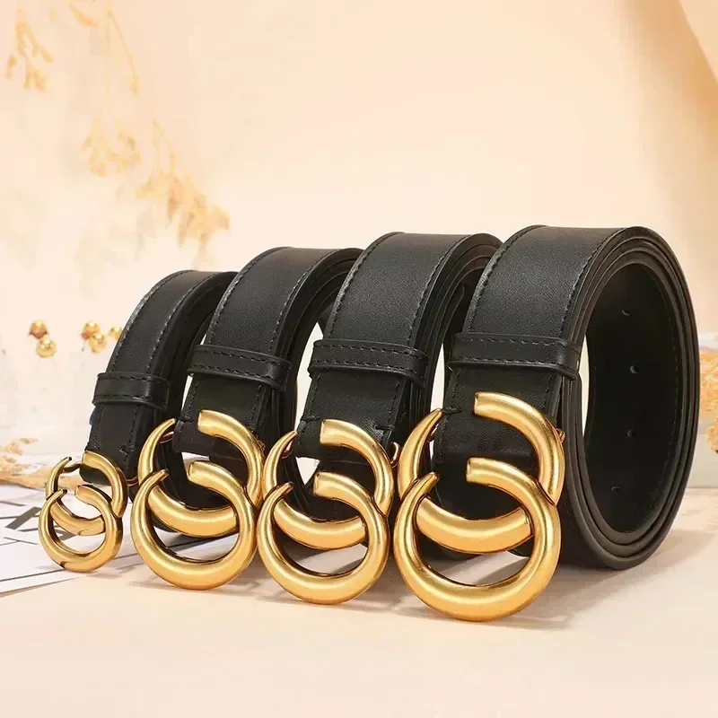 

24 Luxury Brands Cowhide Women's Belt Double G Women's Belt Simple and Fashionable Business Smooth Buckle CD Men's Cowhide Belt