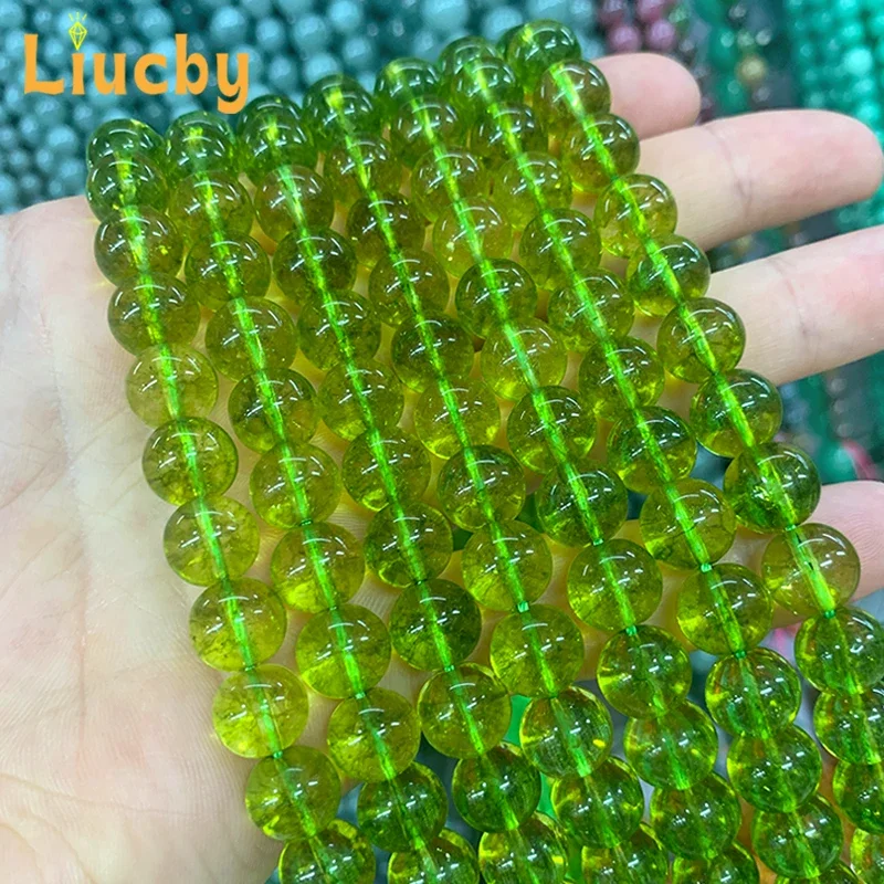 Grüner Kristallquarz, natürliche, glatte Perlen für die Schmuckherstellung, zum Selbermachen, glänzend, schillernd, zum Basteln von Halsketten, 15 Zoll, Strang, 6/8/10/12 mm. – Detail 5