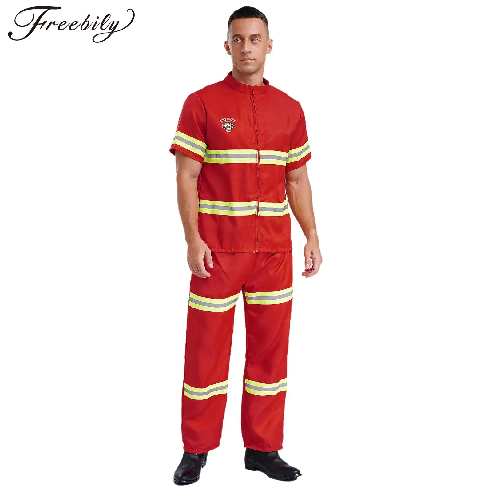 Mens Firefighte Costumes Fire Suit Uniforms Halloween Sam Fireman Police Cosplay Costume Work Clothing Suit Role Play Dress Up