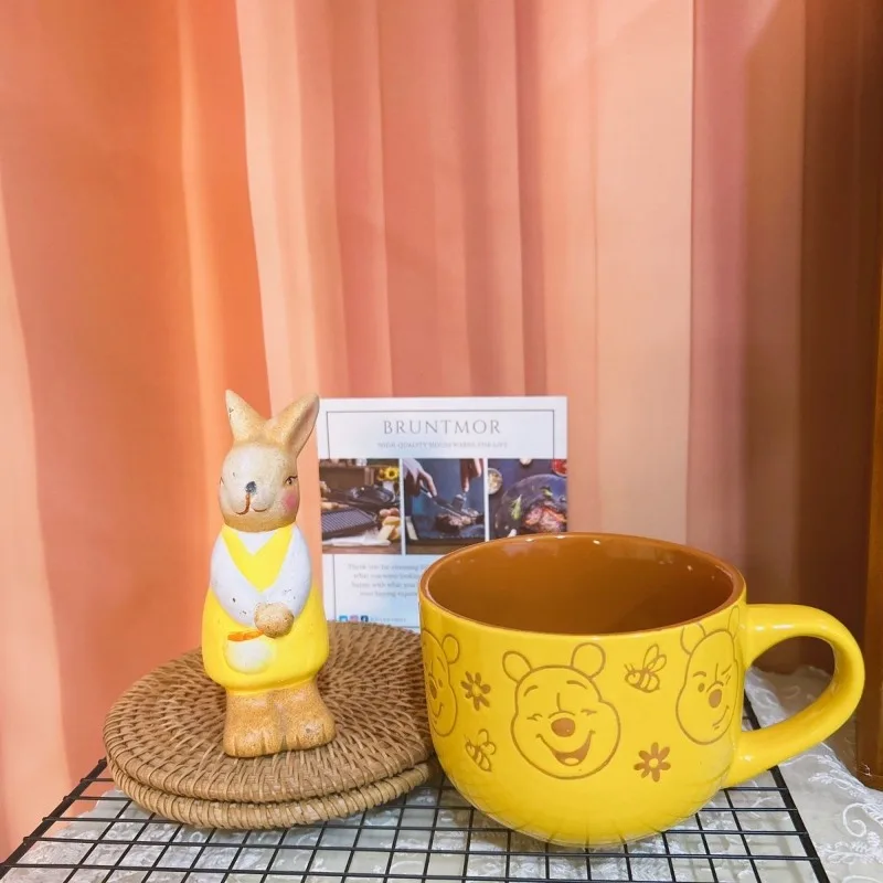 

450ML Kawaii Sanrio Winnie The Pooh Cute Yellow Cartoon Ceramic Breakfast Coffee Home Mug Anime Figure Gift Kids Toys