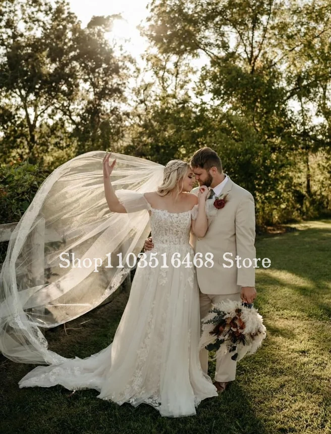 Vestidos de novia elegantes de estilo bohemio, vestidos formales de princesa blancos sin tirantes, apliques personalizados, 2024