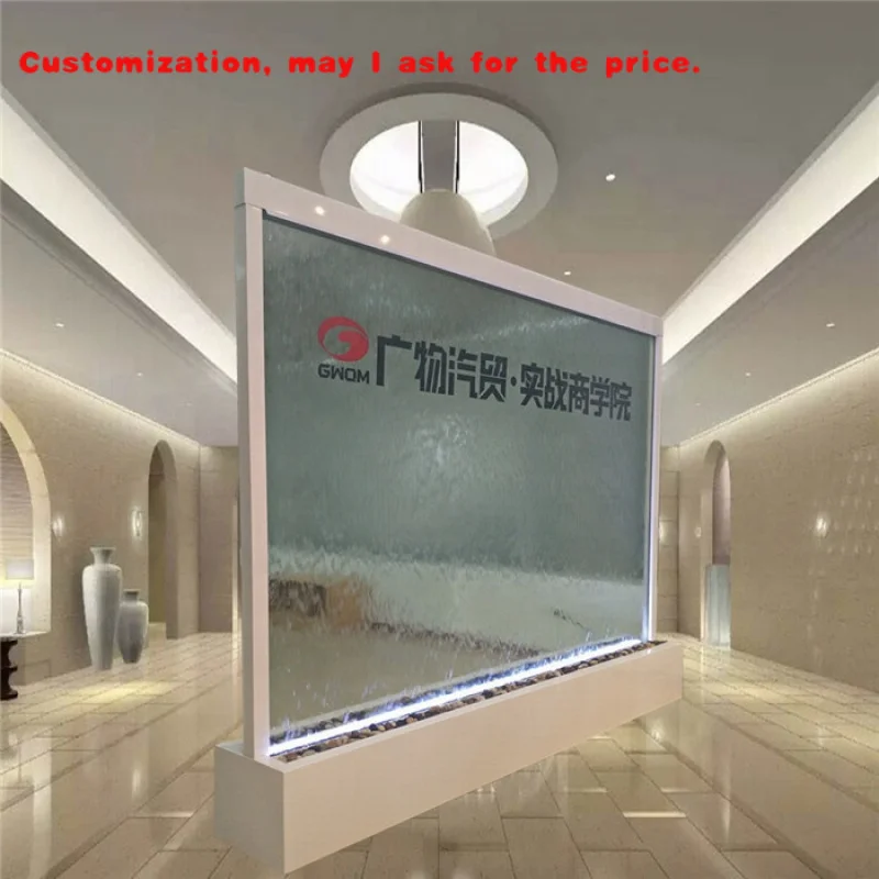 custom.Custom-Made Indoor Wall Waterfall Fountain Single-Packed Stainless Steel Glass Metal Feature Gardens or Floorin
