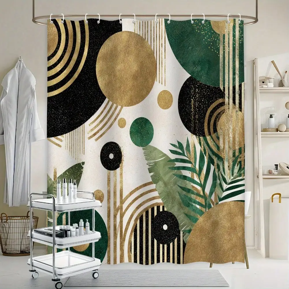 

These 1pc/4pc abstract pattern shower curtains are inspired by mid-20th-century modern aesthetics, featuring geometric shapes