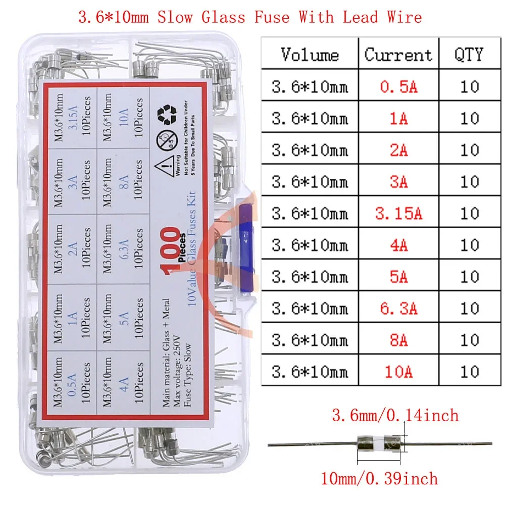 Imagem -02 - Fusível de Vidro Rápido Lento com Jogo da Mistura do Fio da Ligação 12v250v 0.1a 0.25a 0.5a 1a 2a 2.5a 3a 3.15a 4a 5a 6a 6.3a 8a 10a 15a 16a 20a 30a