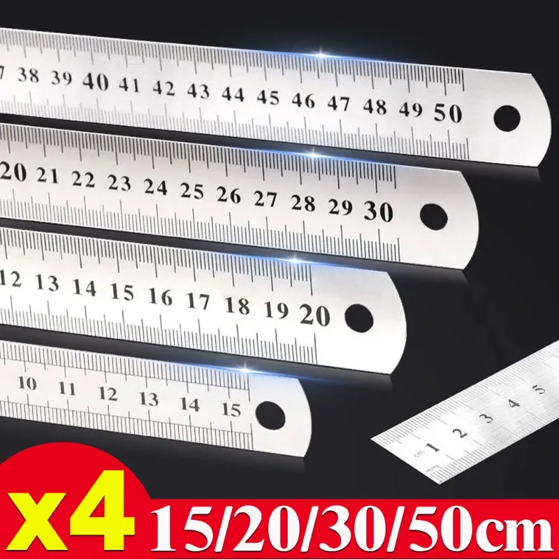 4/2/1Pcs Stainless Steel Metal Straight Ruler Centimeter Metric Scale Metal Rulers Precision Learning School Office Stationery