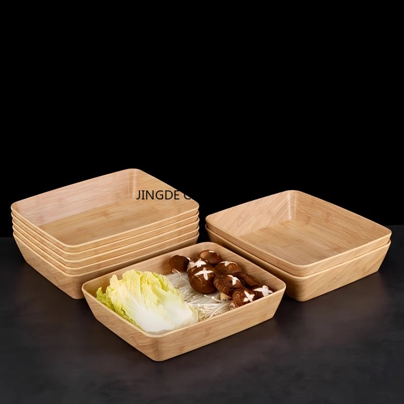 1pc Melamine Wood Grain Plate Self Service Restaurant Display Plate Store Cold Dish Plate Melamine Kitchen Utensils Sauce Dish